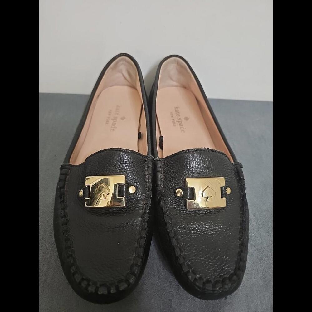 Kate Spade Carmen Black Pebbled Leather Loafers Size 6